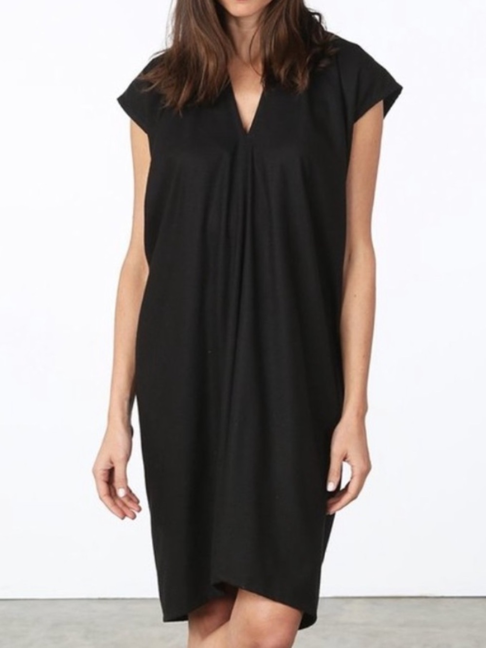 Miranda Bennett 100% Silk Caftan Mini Dress Black Satin Raw Hems One Size